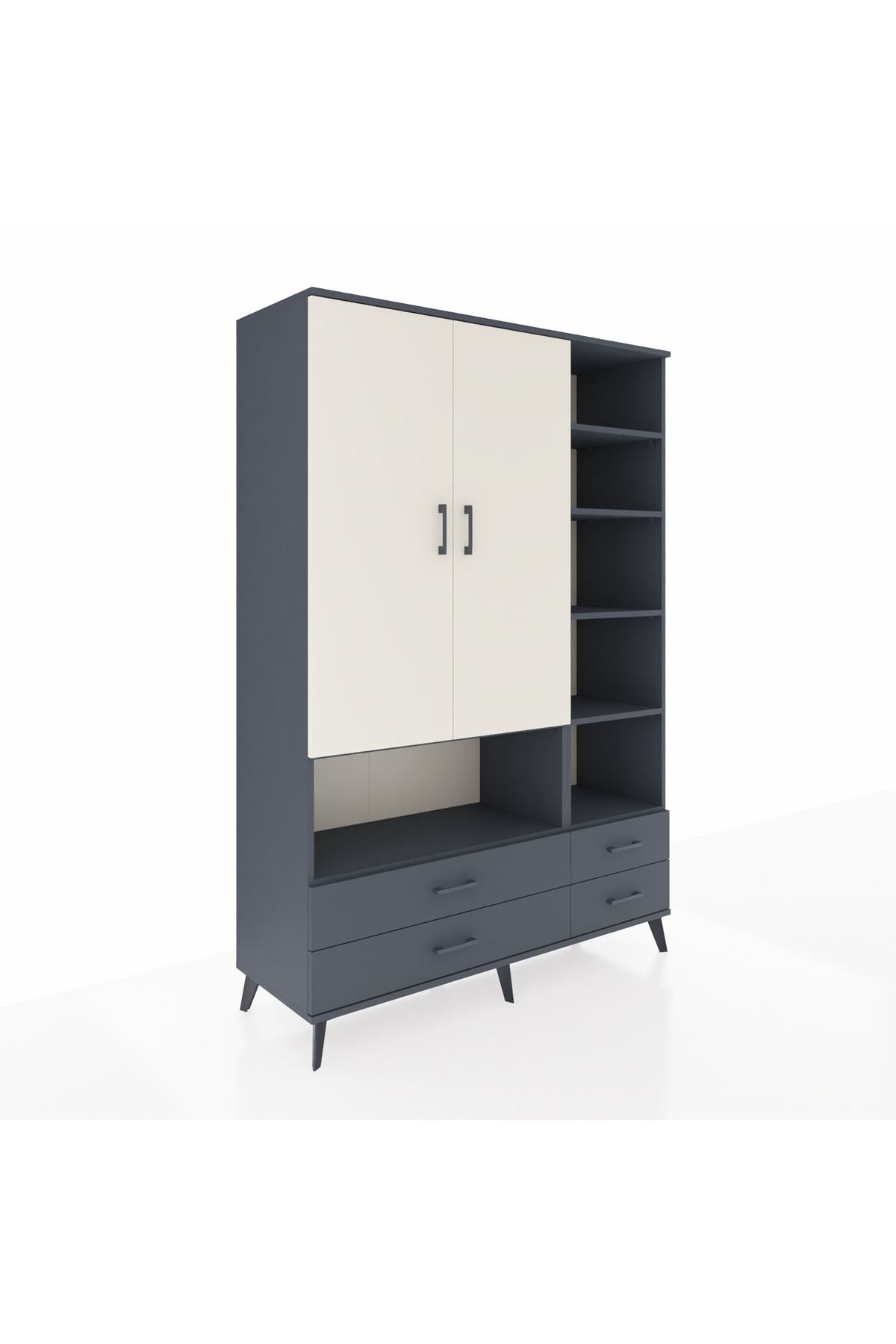 Hyperion Dolap 10 Raflı 4 Çekmeceli 2 Kapaklı 132x44x195 Antrasit-Aytaşı/Antrasit