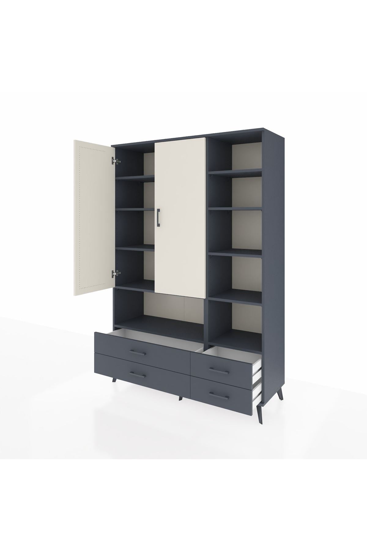 Hyperion Dolap 10 Raflı 4 Çekmeceli 2 Kapaklı 132x44x195 Antrasit-Aytaşı/Antrasit