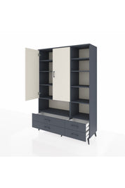 Hyperion Dolap 10 Raflı 4 Çekmeceli 2 Kapaklı 132x44x195 Antrasit-Aytaşı/Antrasit