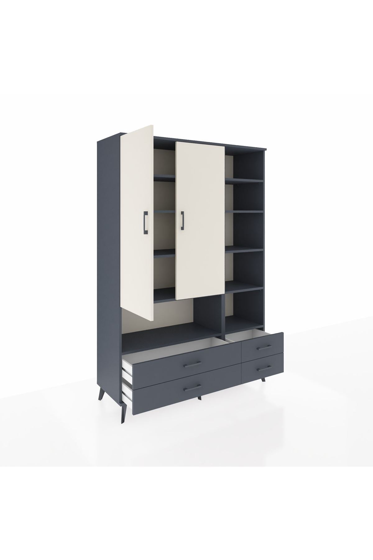 Hyperion Dolap 10 Raflı 4 Çekmeceli 2 Kapaklı 132x44x195 Antrasit-Aytaşı/Antrasit