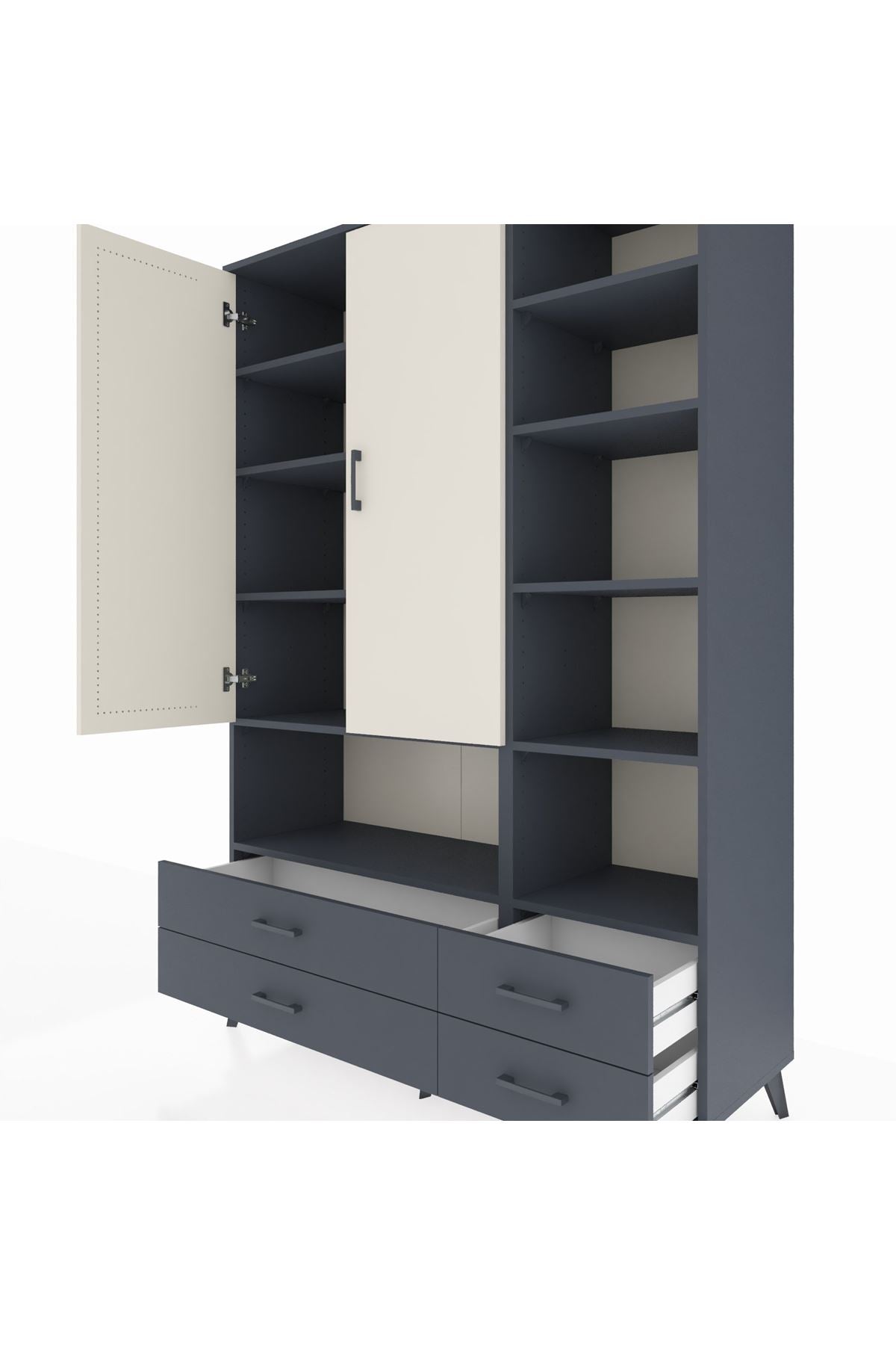 Hyperion Dolap 10 Raflı 4 Çekmeceli 2 Kapaklı 132x44x195 Antrasit-Aytaşı/Antrasit