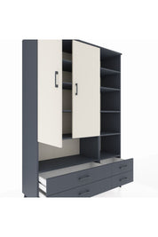 Hyperion Dolap 10 Raflı 4 Çekmeceli 2 Kapaklı 132x44x195 Antrasit-Aytaşı/Antrasit