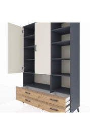 Hyperion Dolap 10 Raflı 4 Çekmeceli 2 Kapaklı 132x44x195 Antrasit-Aytaşı/Çam