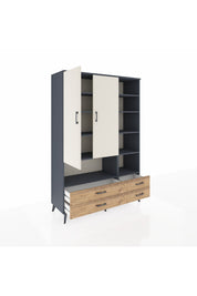 Hyperion Dolap 10 Raflı 4 Çekmeceli 2 Kapaklı 132x44x195 Antrasit-Aytaşı/Çam