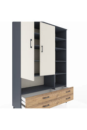Hyperion Dolap 10 Raflı 4 Çekmeceli 2 Kapaklı 132x44x195 Antrasit-Aytaşı/Çam