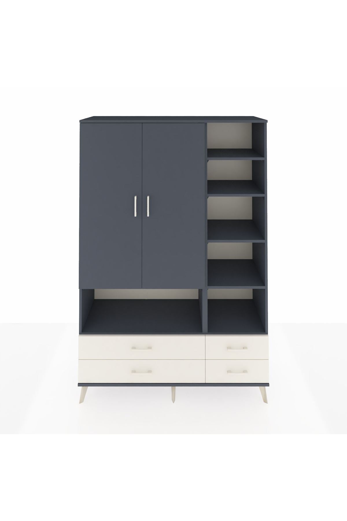 Hyperion Dolap 10 Raflı 4 Çekmeceli 2 Kapaklı 132x44x195 Antrasit-Antrasit/Aytaşı