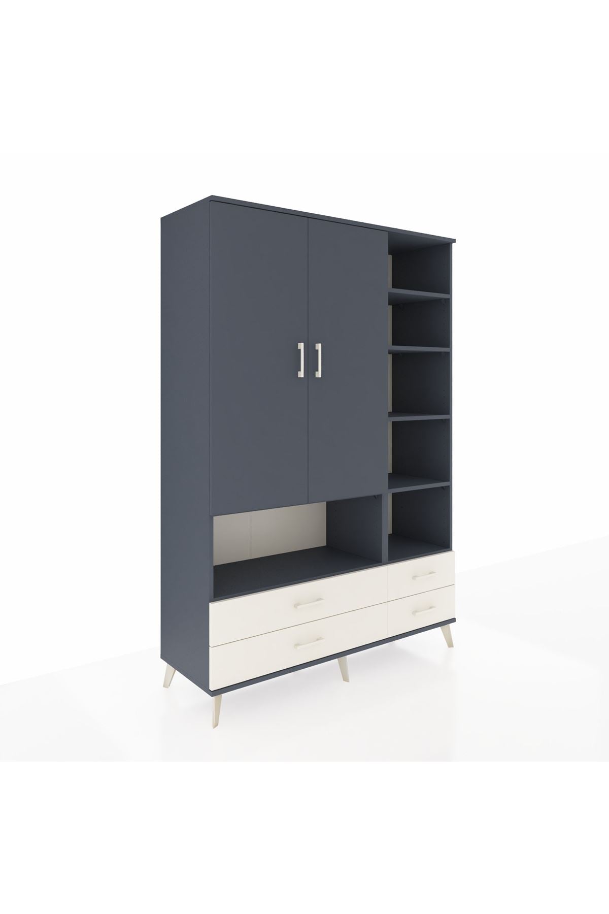 Hyperion Dolap 10 Raflı 4 Çekmeceli 2 Kapaklı 132x44x195 Antrasit-Antrasit/Aytaşı