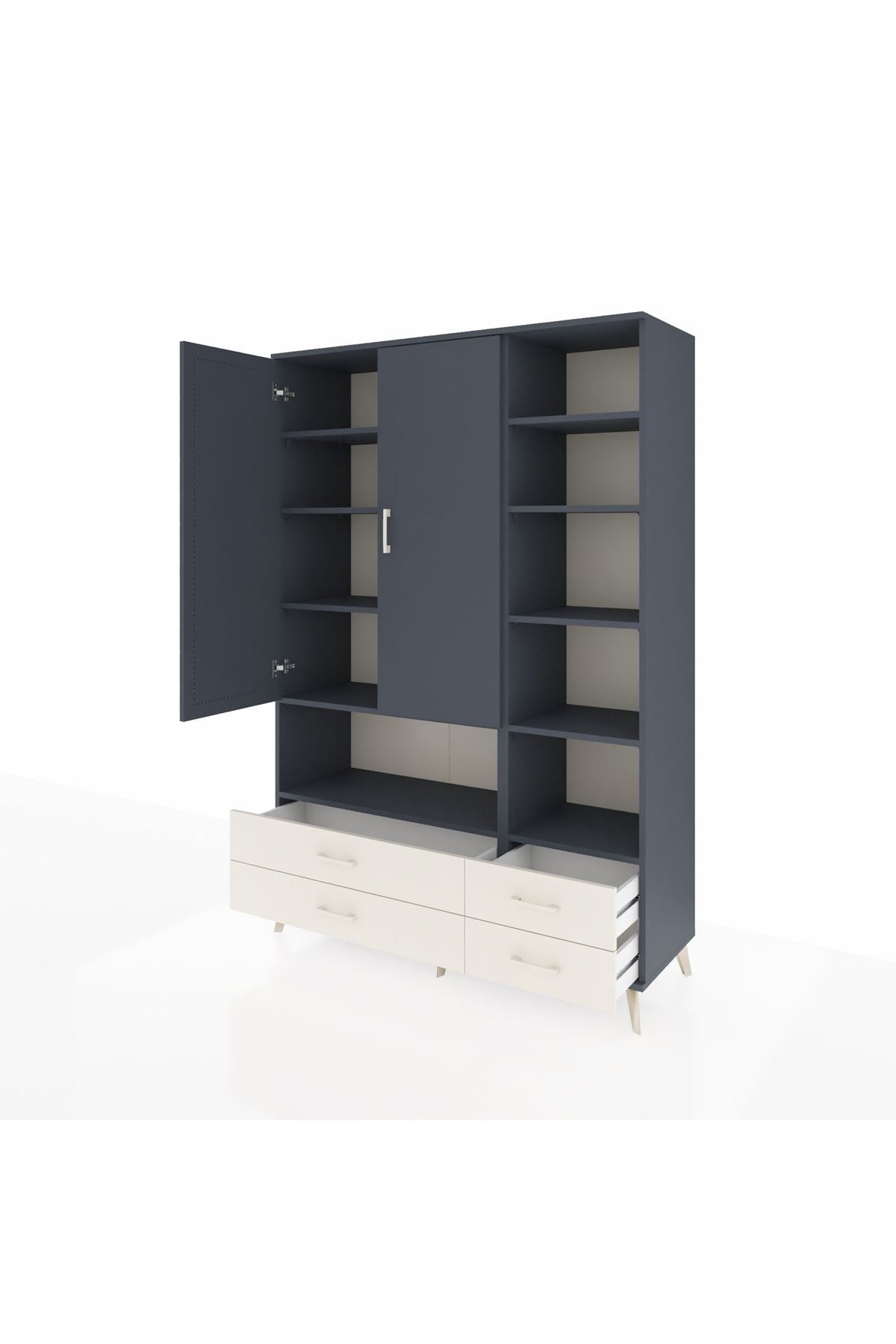 Hyperion Dolap 10 Raflı 4 Çekmeceli 2 Kapaklı 132x44x195 Antrasit-Antrasit/Aytaşı