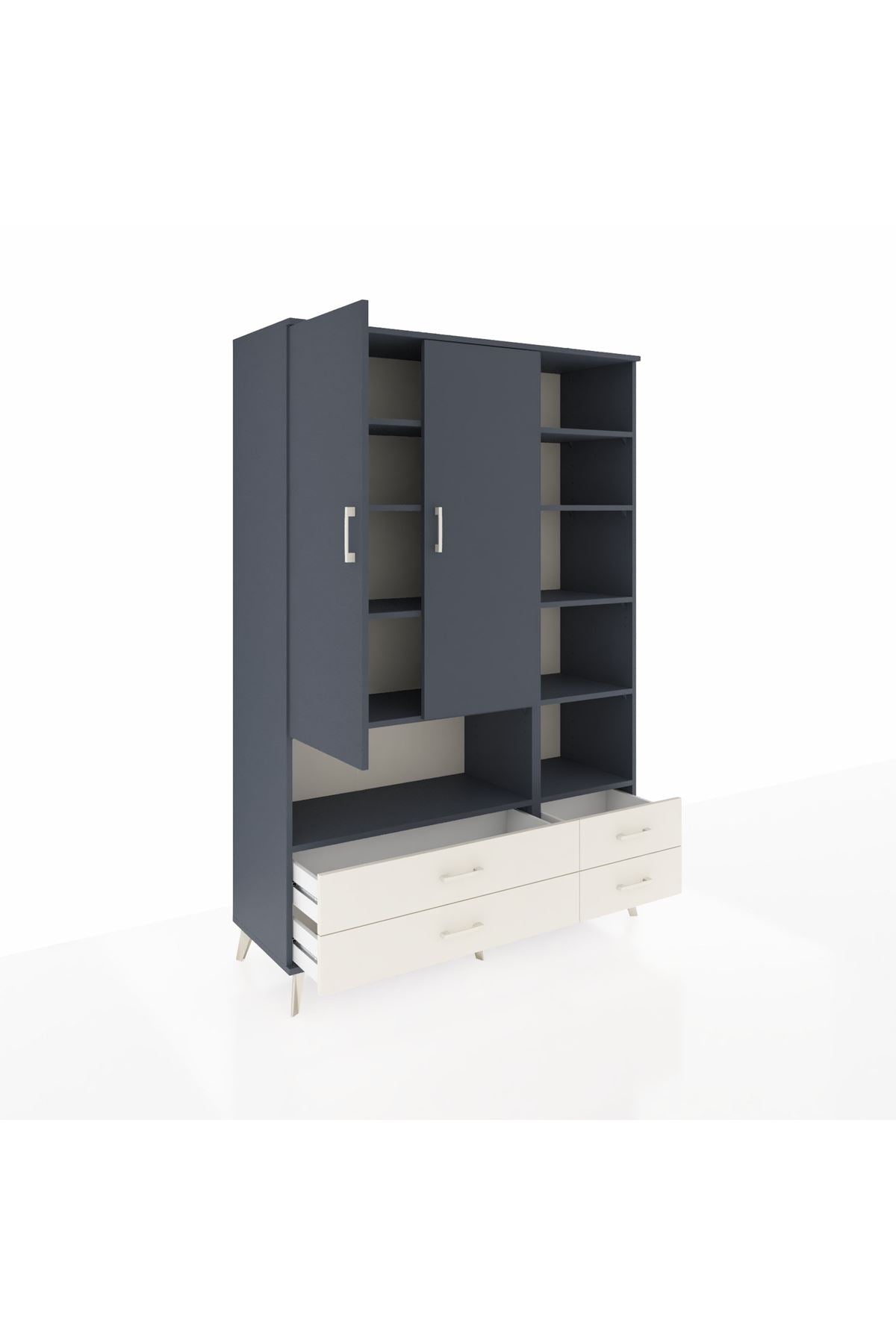 Hyperion Dolap 10 Raflı 4 Çekmeceli 2 Kapaklı 132x44x195 Antrasit-Antrasit/Aytaşı