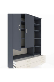 Hyperion Dolap 10 Raflı 4 Çekmeceli 2 Kapaklı 132x44x195 Antrasit-Antrasit/Aytaşı