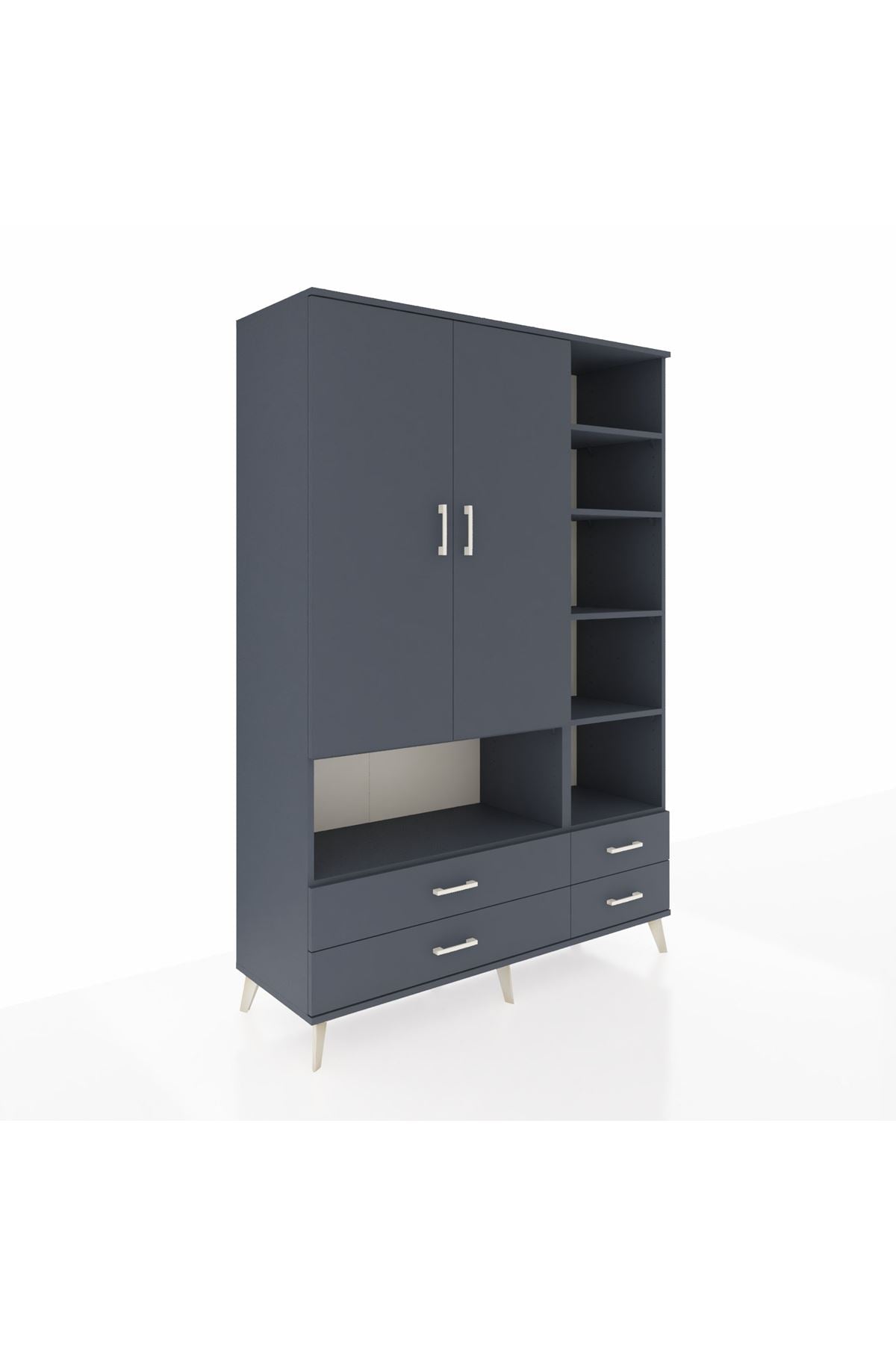 Hyperion Dolap 10 Raflı 4 Çekmeceli 2 Kapaklı 132x44x195 Antrasit-Antrasit/Antrasit