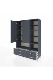 Hyperion Dolap 10 Raflı 4 Çekmeceli 2 Kapaklı 132x44x195 Antrasit-Antrasit/Antrasit