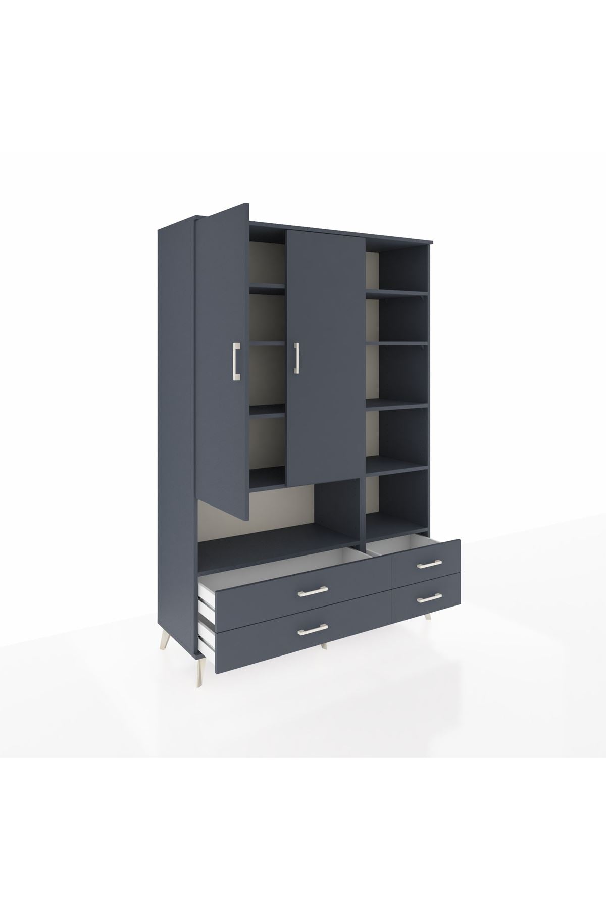 Hyperion Dolap 10 Raflı 4 Çekmeceli 2 Kapaklı 132x44x195 Antrasit-Antrasit/Antrasit