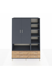 Hyperion Dolap 10 Raflı 4 Çekmeceli 2 Kapaklı 132x44x195 Antrasit-Antrasit/Çam