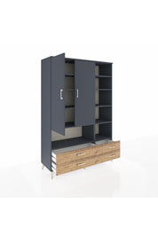 Hyperion Dolap 10 Raflı 4 Çekmeceli 2 Kapaklı 132x44x195 Antrasit-Antrasit/Çam