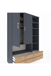 Hyperion Dolap 10 Raflı 4 Çekmeceli 2 Kapaklı 132x44x195 Antrasit-Antrasit/Çam