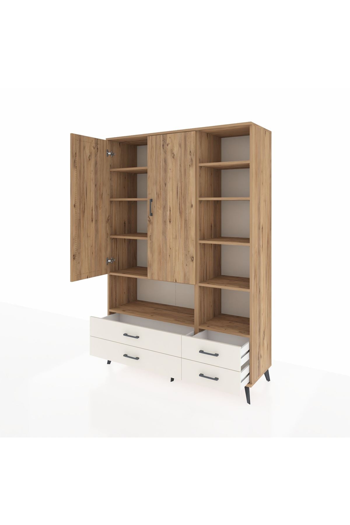 Hyperion Dolap 10 Raflı 4 Çekmeceli 2 Kapaklı 132x44x195 Çam-Çam/Aytaşı