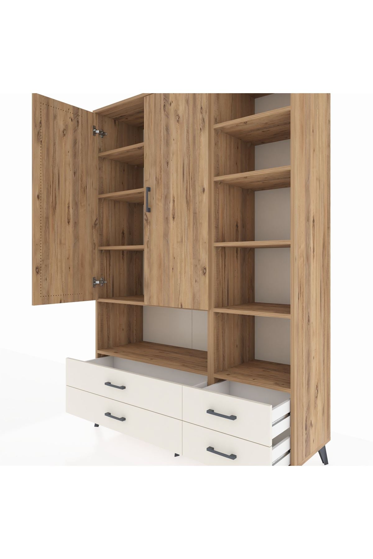 Hyperion Dolap 10 Raflı 4 Çekmeceli 2 Kapaklı 132x44x195 Çam-Çam/Aytaşı