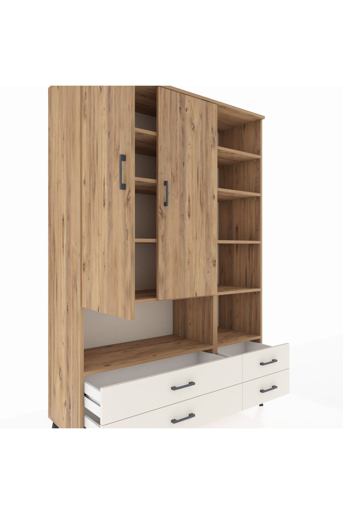 Hyperion Dolap 10 Raflı 4 Çekmeceli 2 Kapaklı 132x44x195 Çam-Çam/Aytaşı