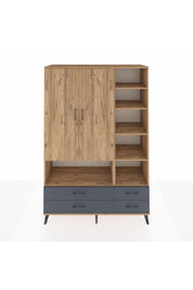 Hyperion Dolap 10 Raflı 4 Çekmeceli 2 Kapaklı 132x44x195 Çam-Çam/Antrasit