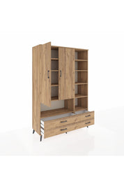 Hyperion Dolap 10 Raflı 4 Çekmeceli 2 Kapaklı 132x44x195 Çam-Çam/Çam