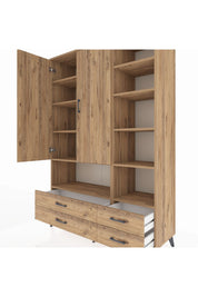 Hyperion Dolap 10 Raflı 4 Çekmeceli 2 Kapaklı 132x44x195 Çam-Çam/Çam