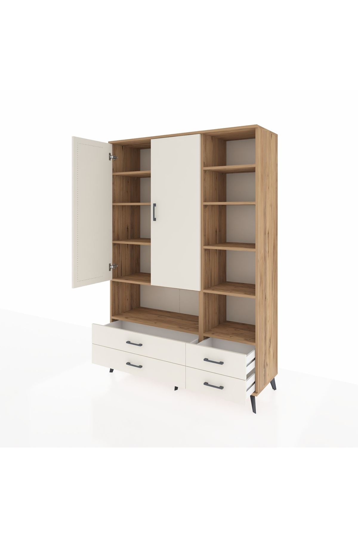 Hyperion Dolap 10 Raflı 4 Çekmeceli 2 Kapaklı 132x44x195 Çam-Aytaşı/Aytaşı