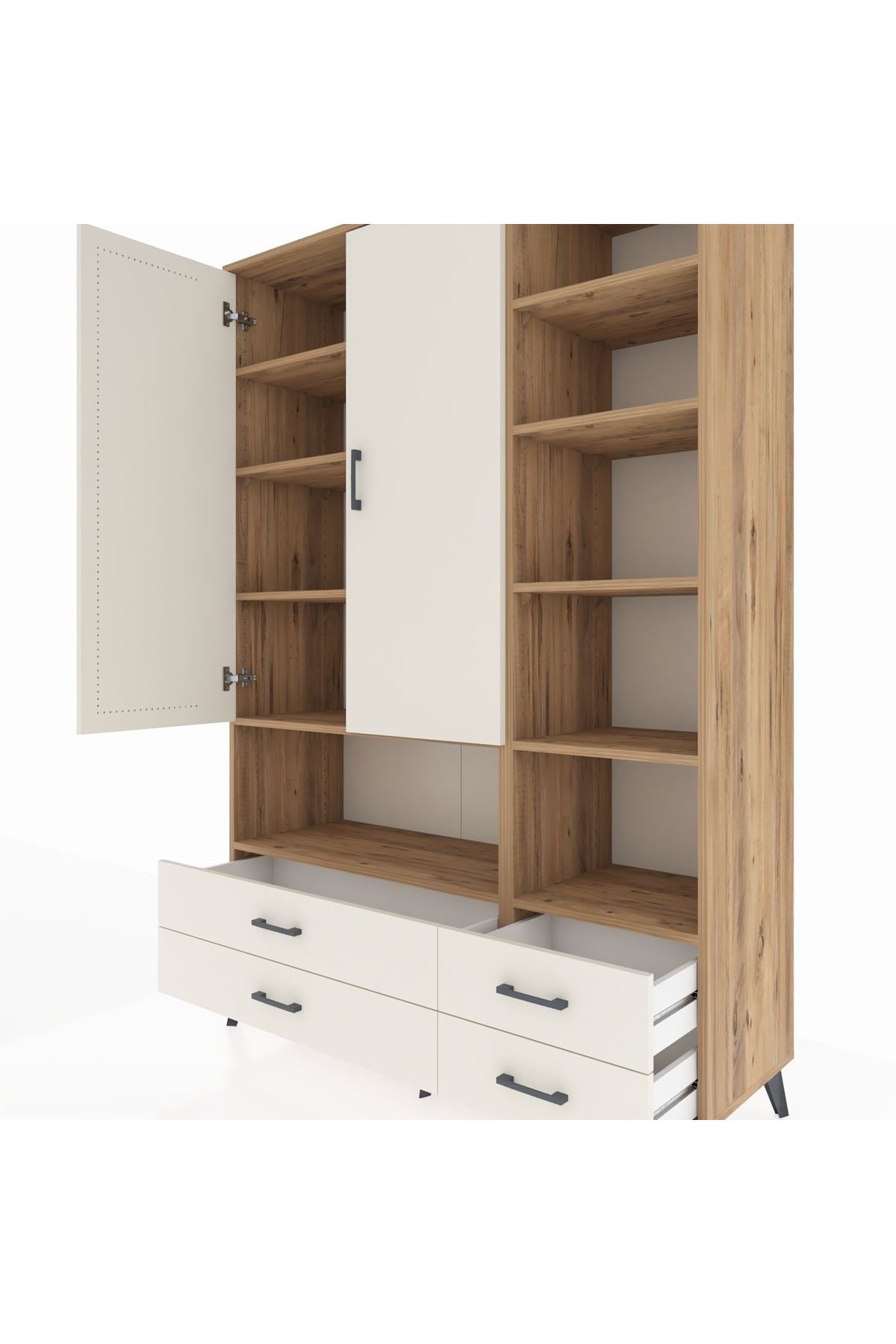 Hyperion Dolap 10 Raflı 4 Çekmeceli 2 Kapaklı 132x44x195 Çam-Aytaşı/Aytaşı