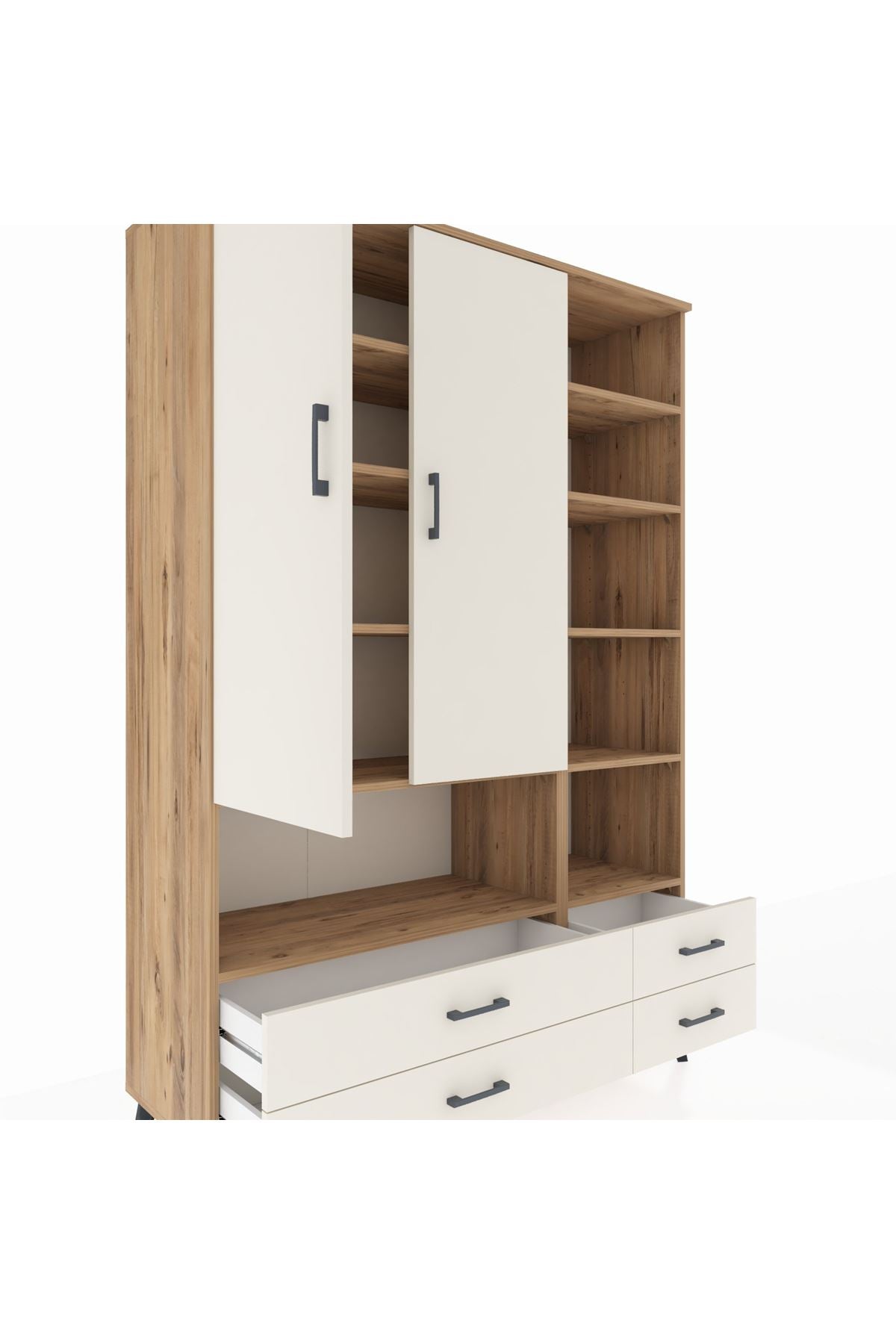 Hyperion Dolap 10 Raflı 4 Çekmeceli 2 Kapaklı 132x44x195 Çam-Aytaşı/Aytaşı