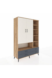 Hyperion Dolap 10 Raflı 4 Çekmeceli 2 Kapaklı 132x44x195 Çam-Aytaşı/Antrasit