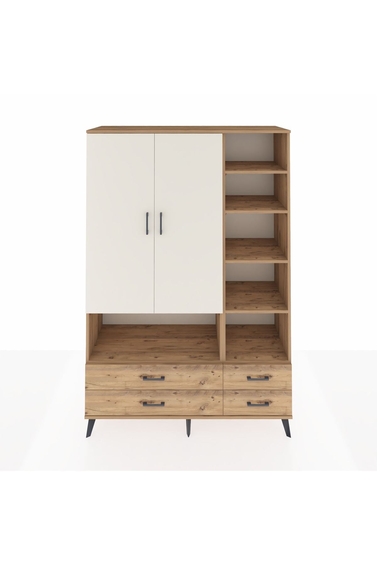 Hyperion Dolap 10 Raflı 4 Çekmeceli 2 Kapaklı 132x44x195 Çam-Aytaşı/Çam