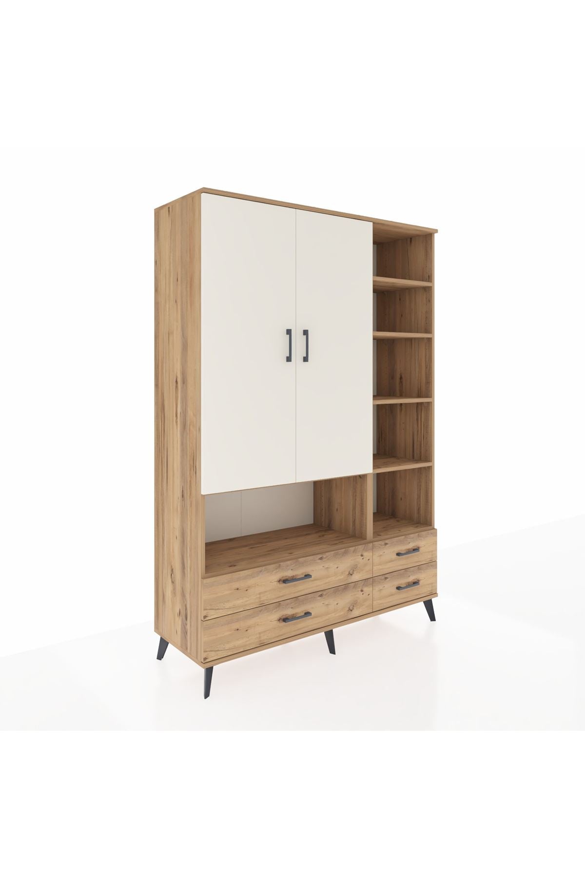 Hyperion Dolap 10 Raflı 4 Çekmeceli 2 Kapaklı 132x44x195 Çam-Aytaşı/Çam