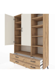 Hyperion Dolap 10 Raflı 4 Çekmeceli 2 Kapaklı 132x44x195 Çam-Aytaşı/Çam