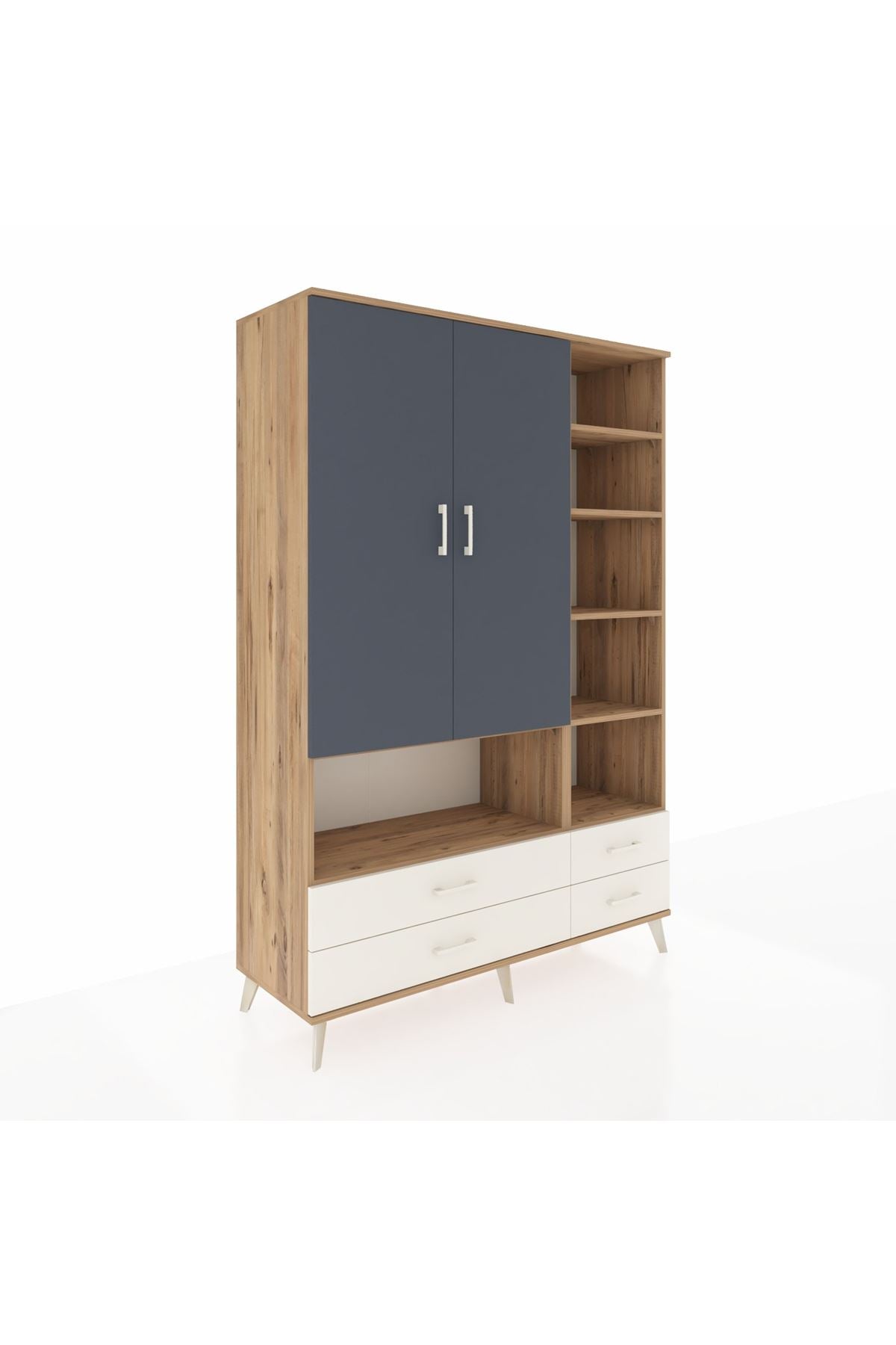 Hyperion Dolap 10 Raflı 4 Çekmeceli 2 Kapaklı 132x44x195 Çam-Antrasit/Aytaşı