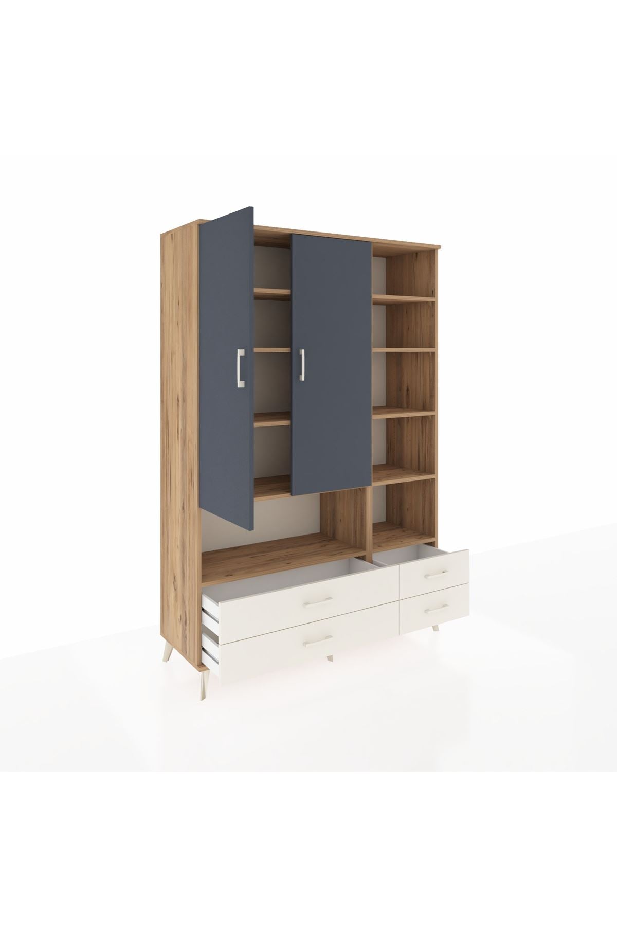 Hyperion Dolap 10 Raflı 4 Çekmeceli 2 Kapaklı 132x44x195 Çam-Antrasit/Aytaşı