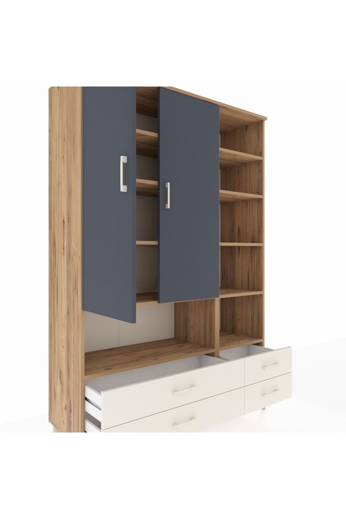 Hyperion Dolap 10 Raflı 4 Çekmeceli 2 Kapaklı 132x44x195 Çam-Antrasit/Aytaşı