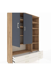 Hyperion Dolap 10 Raflı 4 Çekmeceli 2 Kapaklı 132x44x195 Çam-Antrasit/Aytaşı