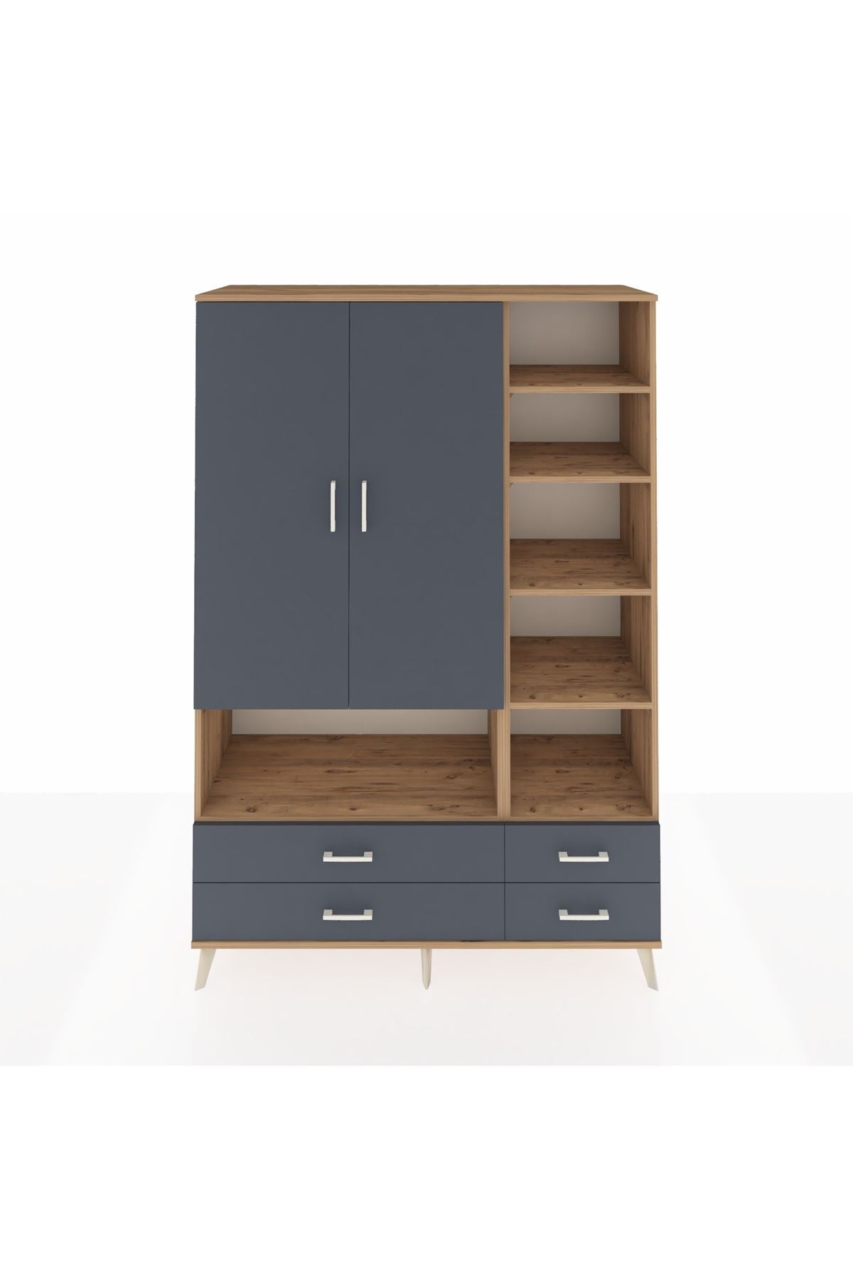 Hyperion Dolap 10 Raflı 4 Çekmeceli 2 Kapaklı 132x44x195 Çam-Antrasit/Antrasit