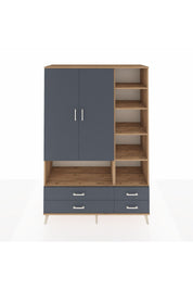 Hyperion Dolap 10 Raflı 4 Çekmeceli 2 Kapaklı 132x44x195 Çam-Antrasit/Antrasit