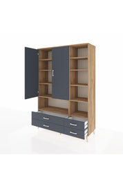 Hyperion Dolap 10 Raflı 4 Çekmeceli 2 Kapaklı 132x44x195 Çam-Antrasit/Antrasit