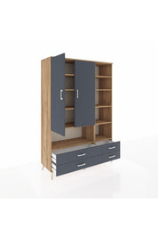 Hyperion Dolap 10 Raflı 4 Çekmeceli 2 Kapaklı 132x44x195 Çam-Antrasit/Antrasit