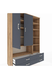 Hyperion Dolap 10 Raflı 4 Çekmeceli 2 Kapaklı 132x44x195 Çam-Antrasit/Antrasit