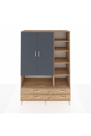 Hyperion Dolap 10 Raflı 4 Çekmeceli 2 Kapaklı 132x44x195 Çam-Antrasit/Çam
