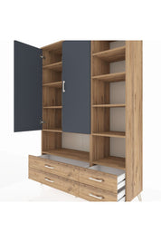 Hyperion Dolap 10 Raflı 4 Çekmeceli 2 Kapaklı 132x44x195 Çam-Antrasit/Çam