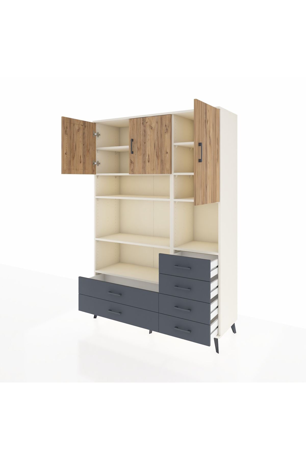 Hyperion Dolap 9 Raflı 6 Çekmeceli 3 Kapaklı 132x44x195 Aytaşı-Çam/Antrasit