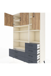 Hyperion Dolap 9 Raflı 6 Çekmeceli 3 Kapaklı 132x44x195 Aytaşı-Çam/Antrasit
