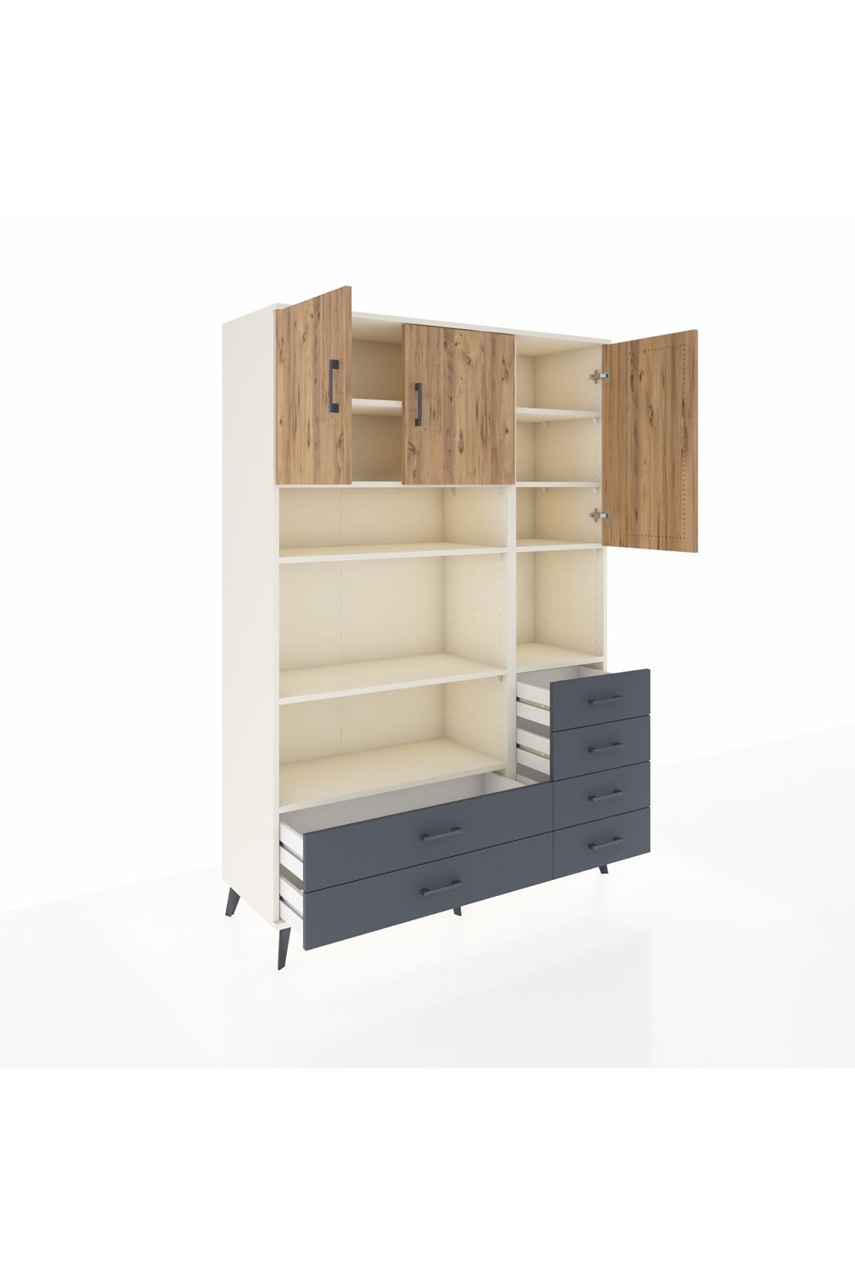 Hyperion Dolap 9 Raflı 6 Çekmeceli 3 Kapaklı 132x44x195 Aytaşı-Çam/Antrasit