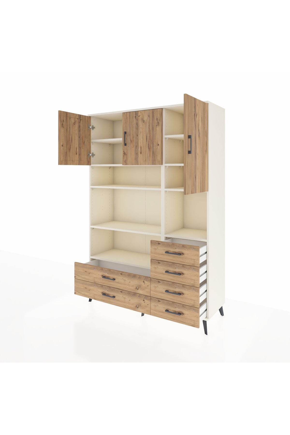 Hyperion Dolap 9 Raflı 6 Çekmeceli 3 Kapaklı 132x44x195 Aytaşı-Çam/Çam