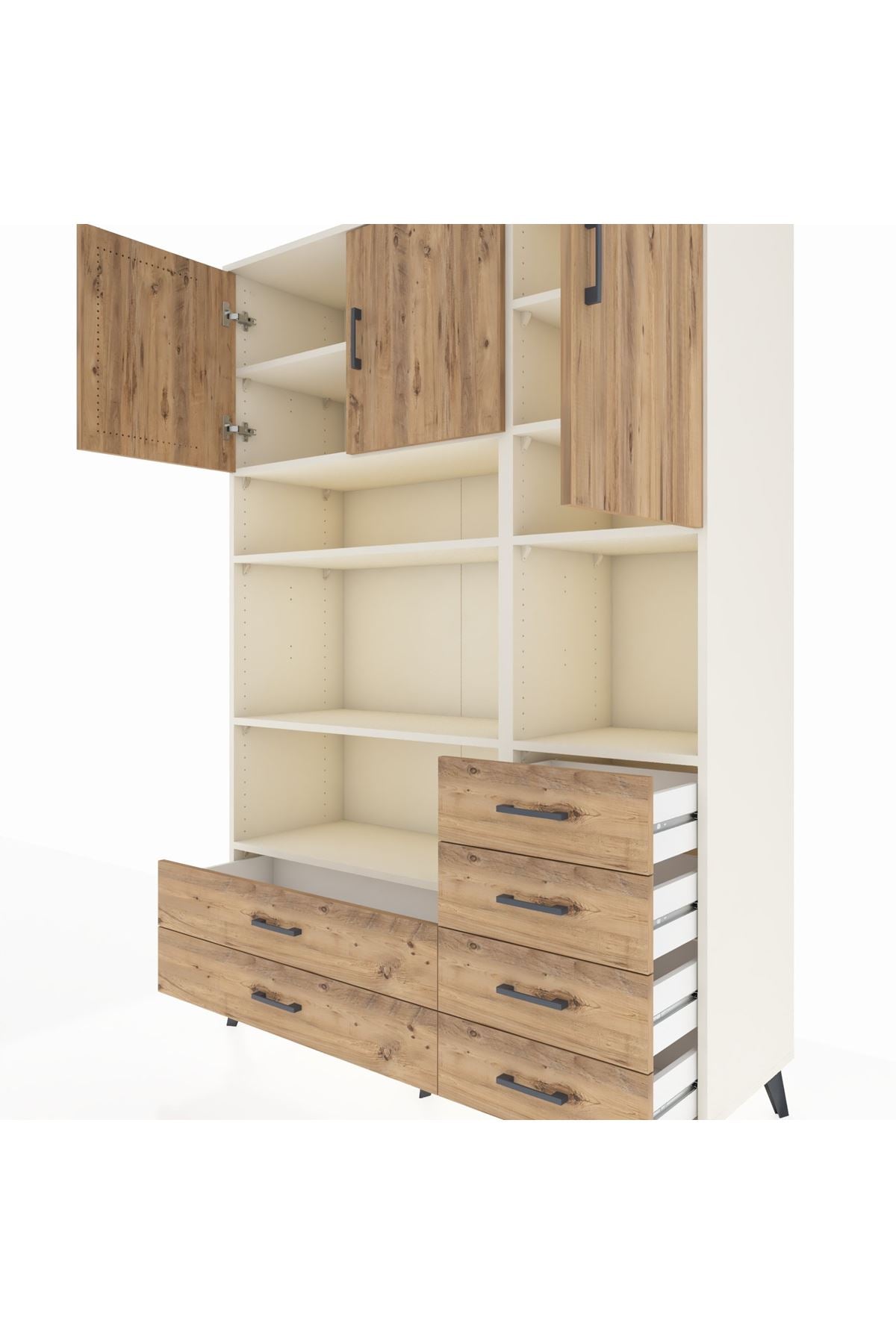 Hyperion Dolap 9 Raflı 6 Çekmeceli 3 Kapaklı 132x44x195 Aytaşı-Çam/Çam