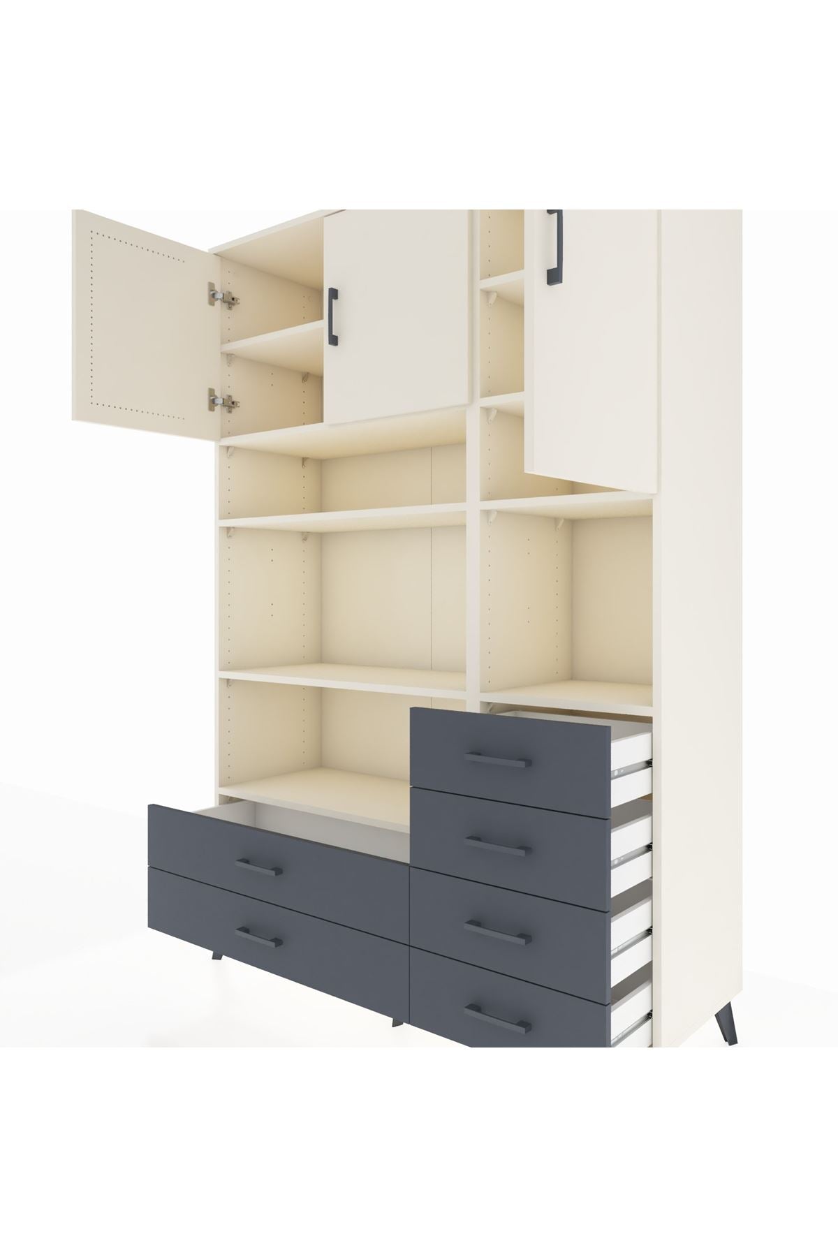 Hyperion Dolap 9 Raflı 6 Çekmeceli 3 Kapaklı 132x44x195 Aytaşı-Aytaşı/Antrasit